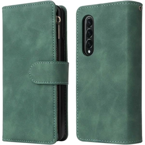 Samsung Galaxy Z Fold4 Için 5g Çoklu Kart Yuvaları Fermuar Pa Pu Deri Telefon Stand Örneği Manyetik Toka Cüzdan Kapağı (Yurt Dışından)