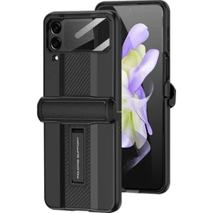 Samsung Galaxy Z Flip4 Için Gkk Süper Otomobil Serisi 5g Manyetik Menteşe Koruma Telefon Kılıf Karbon Fiber Doku Pc Temperli Cam ile Gizli Kickstand Kapak (Yurt Dışından)