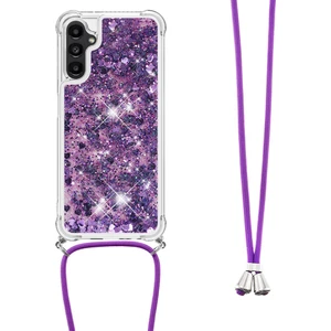 Samsung Galaxy A14 Için Yb Quicksand Serisi-4 5g Açık Işıltı Hareketli Quicksand Case Yumuşak Tpu Koruyucu Telefon Kapağı Kordonlu (Yurt Dışından)