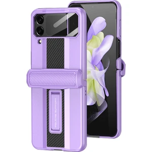 Samsung Galaxy Z Flip4 Için Gkk Süper Otomobil Serisi 5g Manyetik Menteşe Koruma Telefon Kılıf Karbon Fiber Doku Pc Temperli Cam ile Gizli Kickstand Kapak (Yurt Dışından)