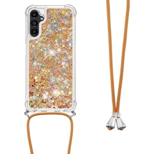 Samsung Galaxy A14 Için Yb Quicksand Serisi-4 5g Açık Işıltı Hareketli Quicksand Case Yumuşak Tpu Koruyucu Telefon Kapağı Kordonlu (Yurt Dışından)