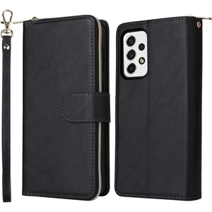 Samsung Galaxy A23 4g / A23 5g (Global Versiyon) / M23 5g / F23 5g Ince Pu Deri Cüzdan Telefon Kılıfı 9 Kart Yuvaları Fermuar Cep Stand Flip Cover (Yurt Dışından)