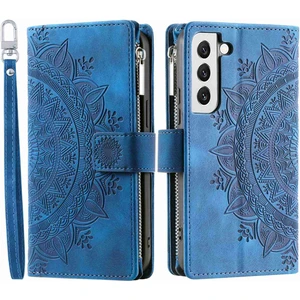 Samsung Galaxy S21 Için 5g Mandala Çiçeği Baskılı Tam Kapsam Pu Deri Telefon Kapak Standı Çoklu Kart Yuvası Zipper Cep Cüzdan Kılıfı (Yurt Dışından)