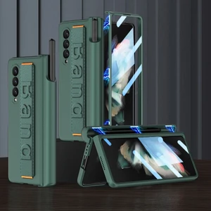 Samsung Galaxy Z Fold3 Için Gkk 5g Manyetik Menteşe Sert Pc Kılıfı Tam Koruma Anti-Dirençli Bileklik Telefon Kapağı Temperli Cam Film ve Kalem Tutucu (Yurt Dışından)