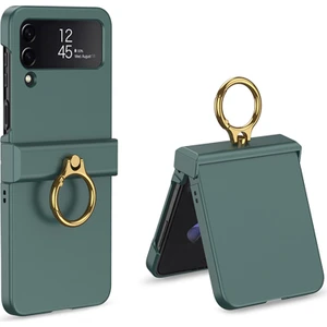 Samsung Galaxy Z Flip4 Için Gkk 5g Menteşe Koruma Telefon Kılıfı Sert Pc Metal Yüzük Tutucu Kickstand Slip Olmayan Şok Geçirmez Kapak (Yurt Dışından)