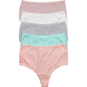 Kadın Külot Yüksek Bel Tanga Büyük Beden 5 Li Paket Somon