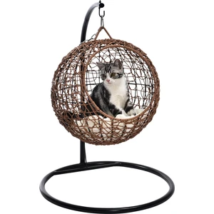 Monalin Home Garden Pet Swıng Rattan Kedi / Köpek Salıncağı El Örgüsü Kedi Yatağı Minderli Kedi Salıncağı