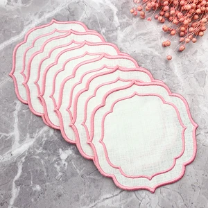 Pembe Renkli Çift Sargı Nakışlı 6'lı Kokteyl Peçetesi