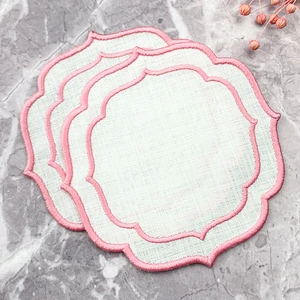 Pembe Renkli Çift Sargı Nakışlı 2'li Kokteyl Peçetesi