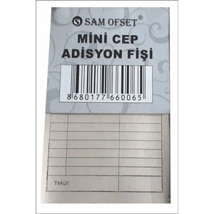 Sam Ofset Mini Cep Adisyon Fişi, Adisyon Defteri 7X11 cm 100 Yapraklı Numaralı