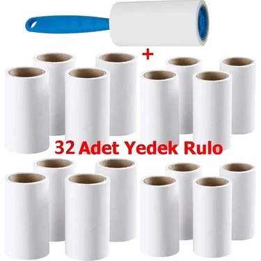 Bizimevde 32 Adet 60 Yaprak Rulo 1 Adet Sap 32 Adet 60 Yapraklı Tüy Toplama Alma Rulosu Kedi Köpek