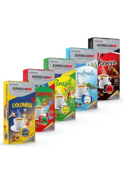 ESPRESSOMM Espressomm® Single Origin Karışık Alüminyum Kapsül Kahve Nespresso® Uyumlu Espresso 50 Adet