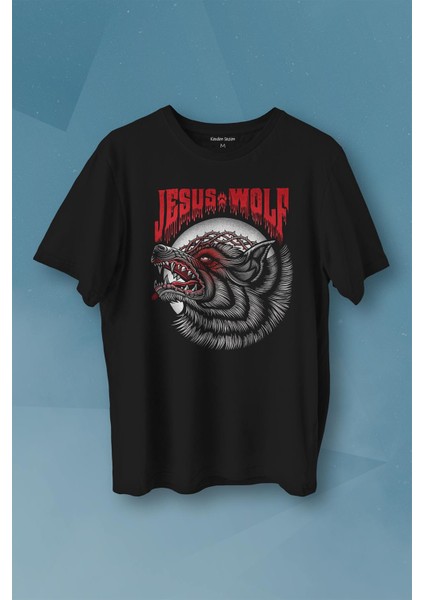 Jesus Wolf Kurt Kafası Kırmızı Baskılı Tişört Unisex T-Shirt10