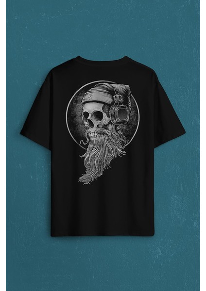 Skull Kuru Kafa Kulaklık Listen Music Baskılı Oversize Tişört Unisex T-Shirt10