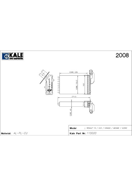 Kalorifer Radyatör Renault R19 Clio Kangoo Megane 1 Bakır Borulu 0583852AL 7701204680