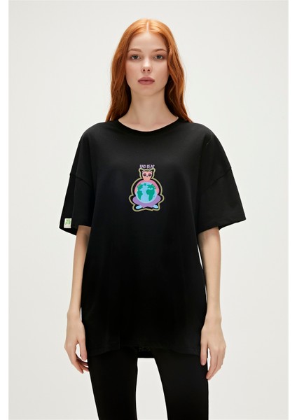 Re-Save Recycle Siyah T-Shirt Baskılı Kadın Tişört10