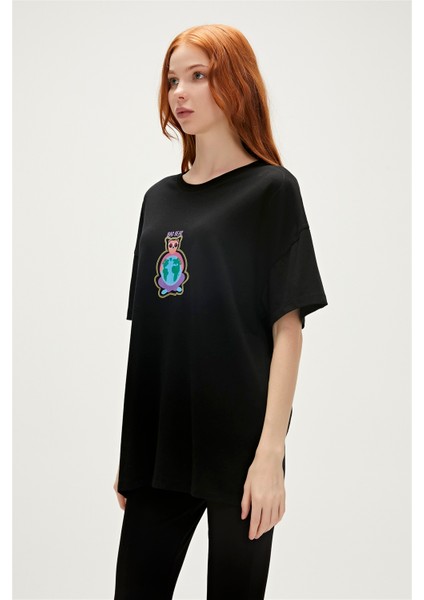 Re-Save Recycle Siyah T-Shirt Baskılı Kadın Tişört10
