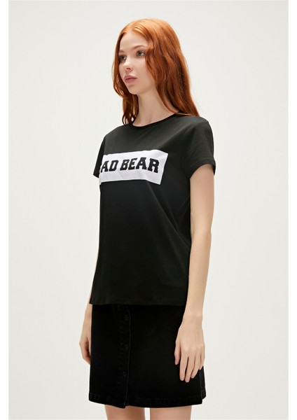 Bad Bear Flog T-Shirt Siyah Baskılı Kadın Tişört10