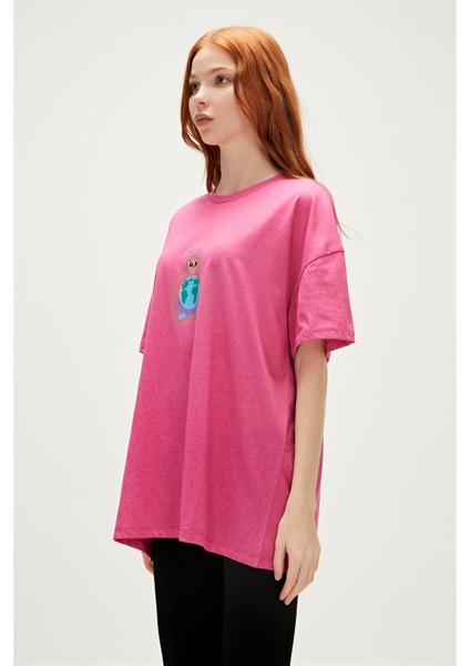 Re-Save Recycle Fuşya Pembe T-Shirt Baskılı Kadın Tişört10