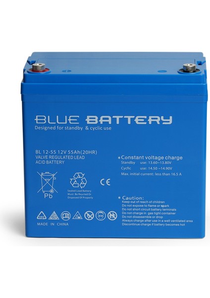 Blue Battery 12 Volt 55 Ah Bakımsız Kuru Akü , Ups Aküsü