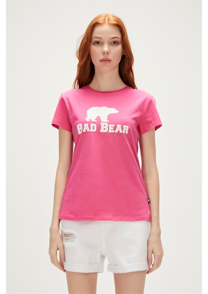 Bad Bear Logo Tee T-Shirt Fuşya Pembe Baskılı Kadın Tişört10