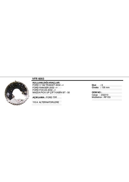 Diot Tablası Ford Transıt V184/RANGER/FOCUS/MAZDA