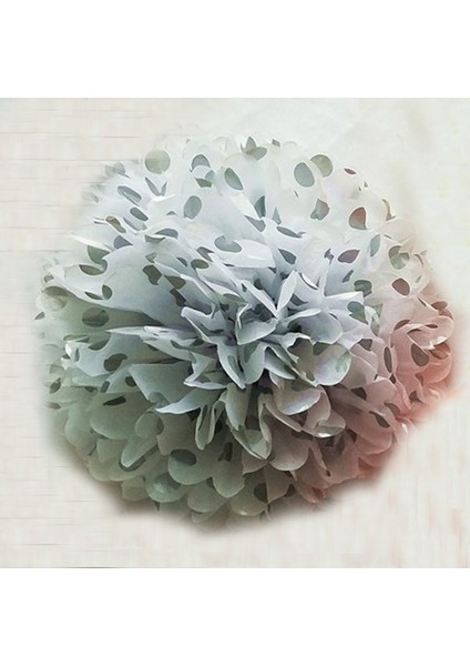 25 cm Beyaz Üzeri Siyah Gümüş Puanlı Pelur Kağıt Ponpon Çiçek Asma Süs 1 Adet