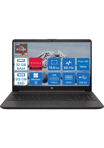 255 G8 Ryzen 5 5500U 32 GB 512 GB SSD Windows 11 Pro 15.6" FHD Taşınabilir Bilgisayar 7N4W6AA30