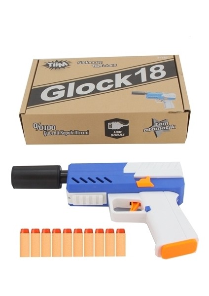 D2 Tiim Şarjlı Tam Otomatik Susturuculu Mavi Glock Tabanca
