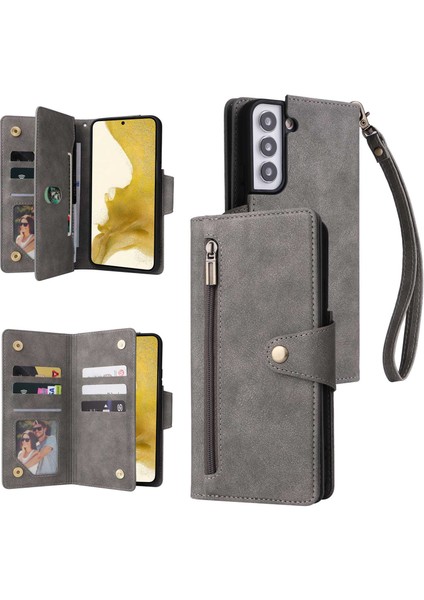 For Samsung Galaxy S23 Plus Için Fermuar Cep Telefonu Kapağı, Perçin Buckle Pu Deri Telefon Kılıfı Stand Cüzdanı Kayış (Yurt Dışından) fiyatları