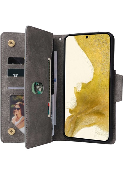 For Samsung Galaxy S23 Plus Için Fermuar Cep Telefonu Kapağı, Perçin Buckle Pu Deri Telefon Kılıfı Stand Cüzdanı Kayış (Yurt Dışından) modelleri