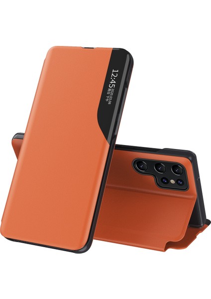 For Samsung Galaxy S23 Ultra Manyetik Kapatma Koruyucu Kılıf Anti-Fall View Pencere Folio Flip Kapak Stand ile Pu Deri Telefon Kılıfı (Yurt Dışından)