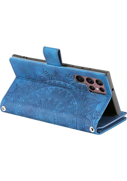 For Samsung Galaxy S23 Ultra, Mandala Çiçek Baskılı Pu Deri Stand Kapağı Çoklu Kart Yuvası Cüzdan (Yurt Dışından)