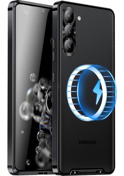 For Samsung Galaxy S23 Telefon Kapağı Tpu Geri + Elektrokaplama Metal Kenar Entegre Lens Koruma Anti-Drop Mat Telefon Kılıfı Desteği Kablosuz Şarj (Yurt Dışından)