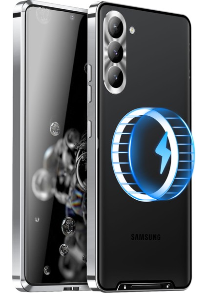 For Samsung Galaxy S23 Telefon Kapağı Tpu Geri + Elektrokaplama Metal Kenar Entegre Lens Koruma Anti-Drop Mat Telefon Kılıfı Desteği Kablosuz Şarj (Yurt Dışından)