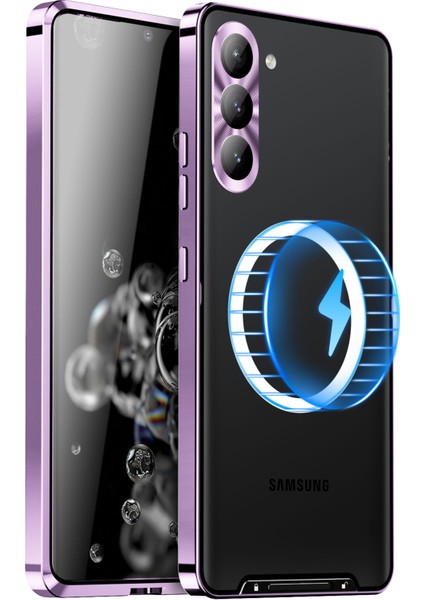 For Samsung Galaxy S23 Telefon Kapağı Tpu Geri + Elektrokaplama Metal Kenar Entegre Lens Koruma Anti-Drop Mat Telefon Kılıfı Desteği Kablosuz Şarj (Yurt Dışından)