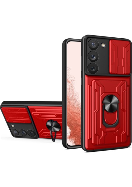 For Samsung Galaxy S23 Için Artı 5g Kart Tutucu Tasarım Manyetik Yüzük Kickstand Anti-Fall Telefon Kasası Pc + Tpu Hibrid Telefon Koruyucu Slayt Kamera Kapağı (Yurt Dışından)