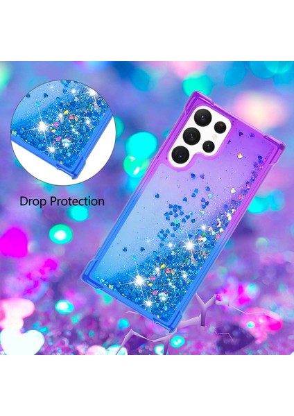 For Samsung Galaxy S23 Ultra Ince Uygun Telefon Kılıfı Gradyan ve Sıvı Akışlı Glitter Toz Kabuğu Esnek Tpu Arka Kapak (Yurt Dışından)