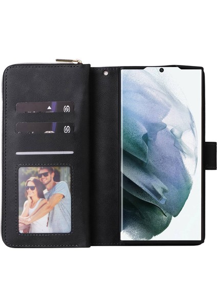 For Samsung Galaxy S23 Için Ultra Eller Serbest Stand Cüzdan Telefon Flip Case Pu Deri Manyetik 9 Kart Tutucu Yuvaları Zipper Cep Kapağı Kayışla (Yurt Dışından) fiyatları