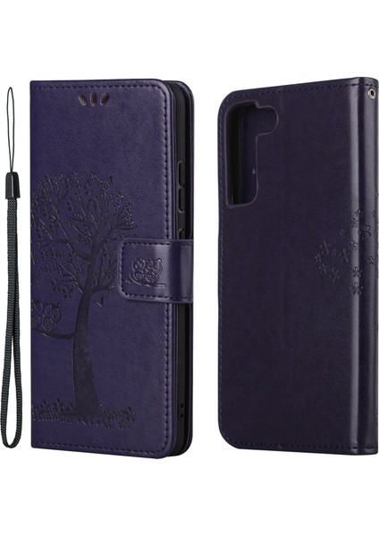 For Samsung Galaxy S23 Için Telefon Kapağı, Stand Özellik Pu Deri Baskılı Baykuş Ağacı Desen Manyetik Toka Flip Cüzdan Kılıfı (Yurt Dışından)
