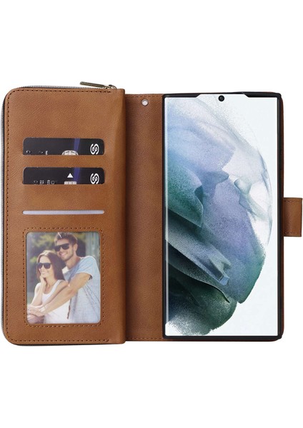 For Samsung Galaxy S23 Için Ultra Eller Serbest Stand Cüzdan Telefon Flip Case Pu Deri Manyetik 9 Kart Tutucu Yuvaları Zipper Cep Kapağı Kayışla (Yurt Dışından) fiyatları