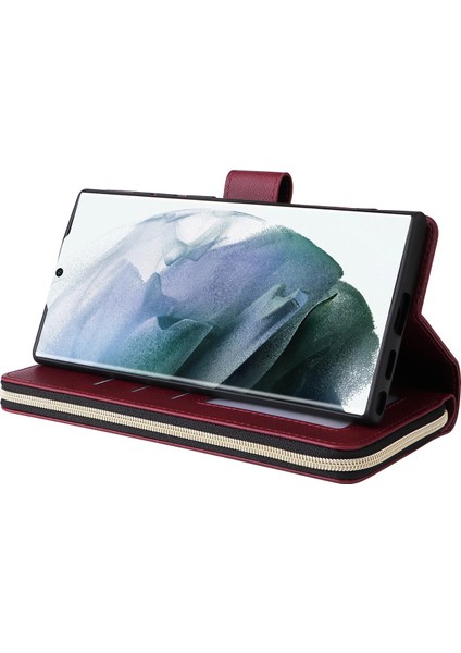 For Samsung Galaxy S23 Için Ultra Eller Serbest Stand Cüzdan Telefon Flip Case Pu Deri Manyetik 9 Kart Tutucu Yuvaları Zipper Cep Kapağı Kayışla (Yurt Dışından) modelleri