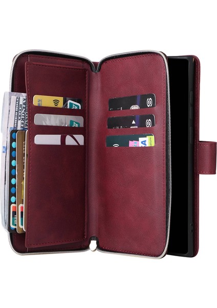 For Samsung Galaxy S23 Için Ultra Eller Serbest Stand Cüzdan Telefon Flip Case Pu Deri Manyetik 9 Kart Tutucu Yuvaları Zipper Cep Kapağı Kayışla (Yurt Dışından) indirimleri