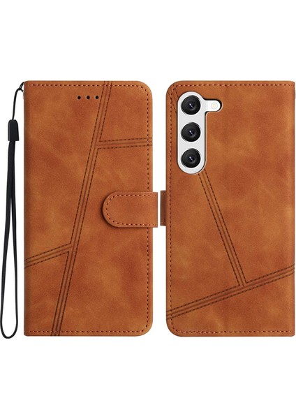 For Samsung Galaxy S23 Plus Için Cep Telefonu Kılıf Cüzdanı, Cilt Touch Hisses Retro Pu Deri Dikiş Hattı Dekor Telefon Kapağı (Yurt Dışından)