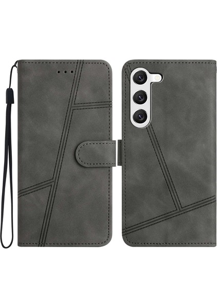 For Samsung Galaxy S23 Plus Için Cep Telefonu Kılıf Cüzdanı, Cilt Touch Hisses Retro Pu Deri Dikiş Hattı Dekor Telefon Kapağı (Yurt Dışından)