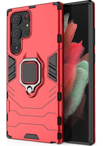 For Samsung Galaxy S23 Ultra 5g Için Çizgiye Döküm Anti Telefon Kılıfı, Yüzük Tutucu Kickstand Koruyucu Telefon Kapağı (Yurt Dışından)