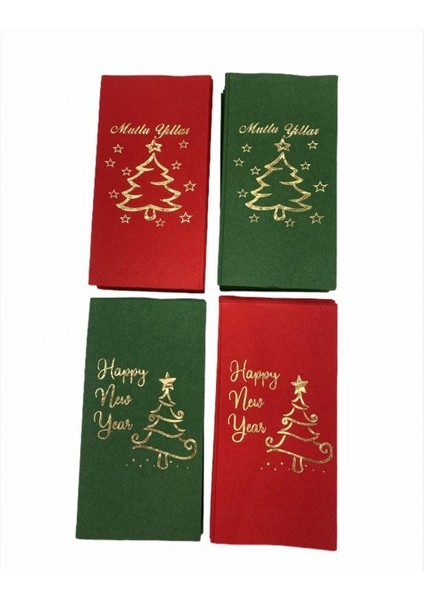 Yılbaşı Peçetesi Kırmızı Yeşil 4 Lü Set