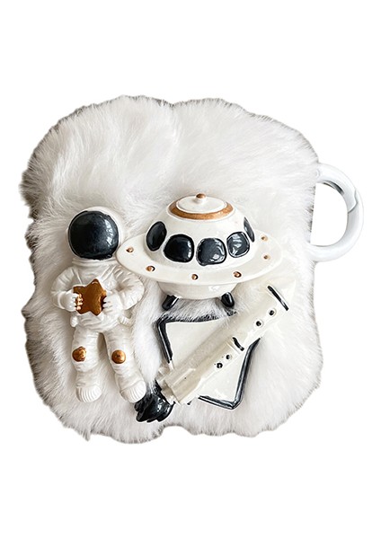Şarj Kılıflı Airpod'lar (2016) / (2019) / Kablosuz Şarj Kılıflı Earphone (2019) Astronot Uzay Gemisi Roket Faux Fur+Tpu Kulaklık Kapağı Koruyucu Kılıf Halka Tokalı (Yurt Dışından)