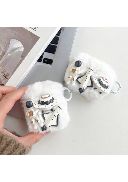 Şarj Kılıflı Airpod'lar (2016) / (2019) / Kablosuz Şarj Kılıflı Earphone (2019) Astronot Uzay Gemisi Roket Faux Fur+Tpu Kulaklık Kapağı Koruyucu Kılıf Halka Tokalı (Yurt Dışından) fırsatları