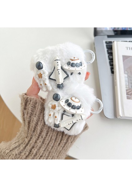 Şarj Kılıflı Airpod'lar (2016) / (2019) / Kablosuz Şarj Kılıflı Earphone (2019) Astronot Uzay Gemisi Roket Faux Fur+Tpu Kulaklık Kapağı Koruyucu Kılıf Halka Tokalı (Yurt Dışından) indirimleri